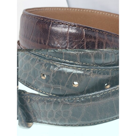 Talbots Womens Sz Large Cognac Brown Italian  Leather Belt Croc Embossed 30"-34" - Picture 4 of 13